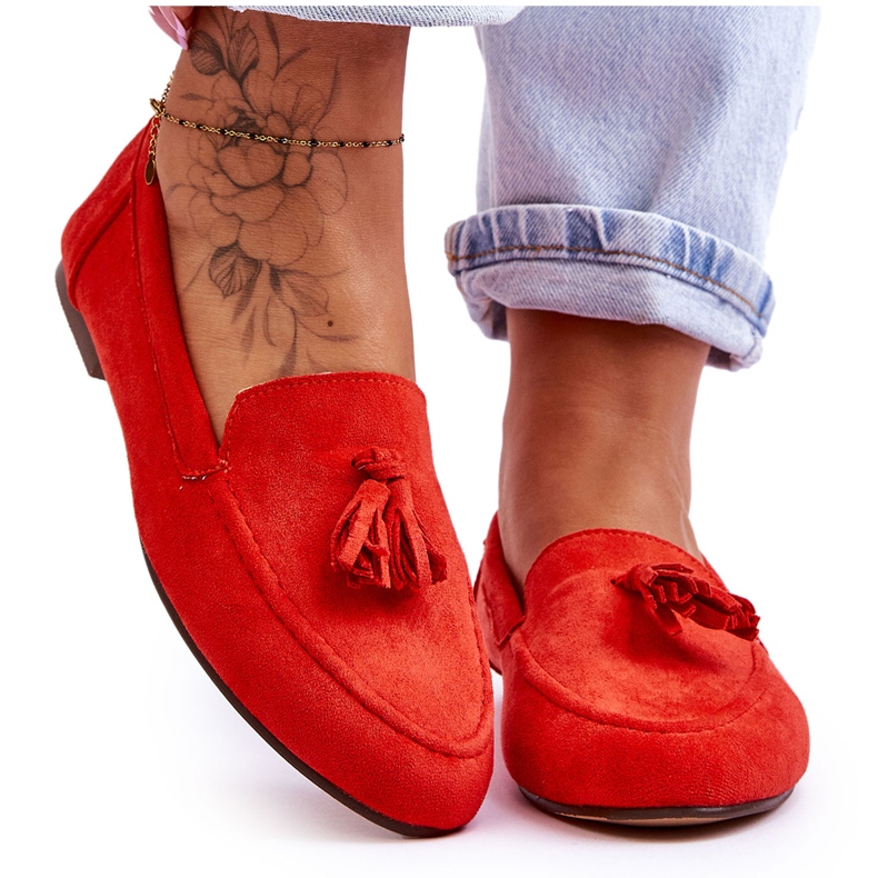 Mocasini clasici din piele intoarsa cu ciucuri portocaliu inchis Averil portocale