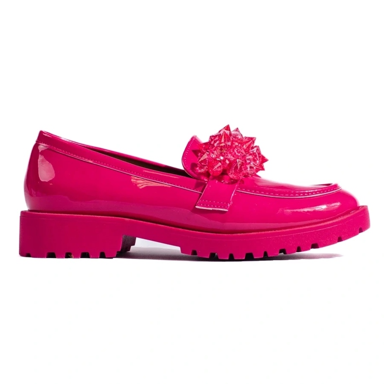 Mocasini de dama Shelovet lacuiti cu cristale fucsia roz