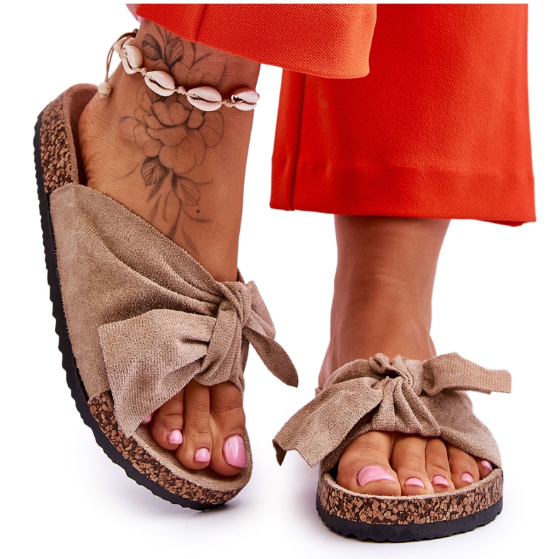 PS1 Papuci Wendy Beige Inchis din Pluta bej