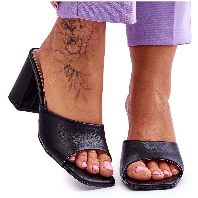 Papuci de piele clasici de dama Loara neagra negru