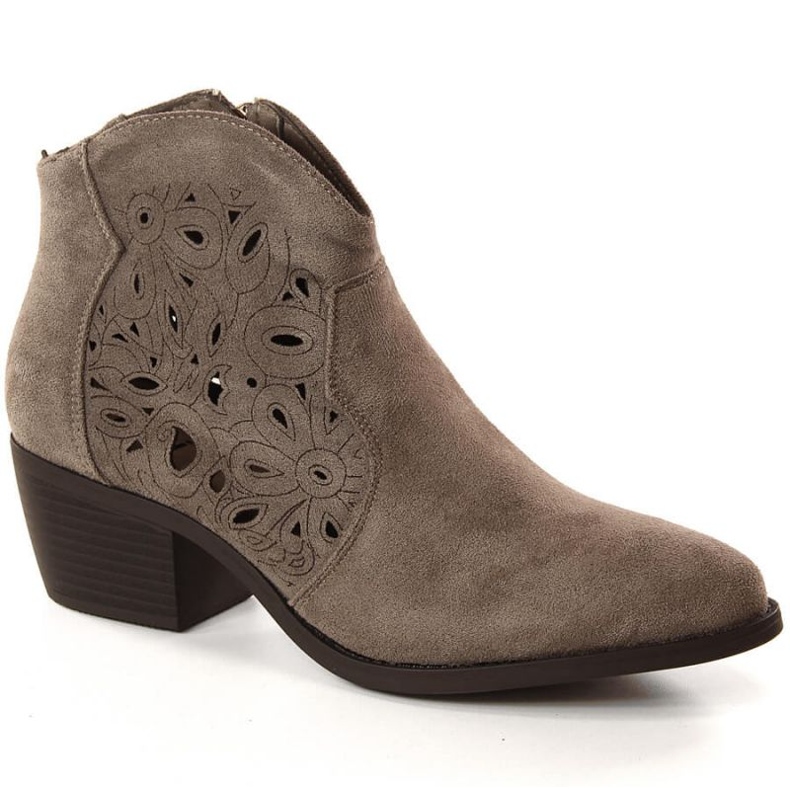 Cizme cowboy din piele intoarsa ajurata Jezzi W JEZ387A bej