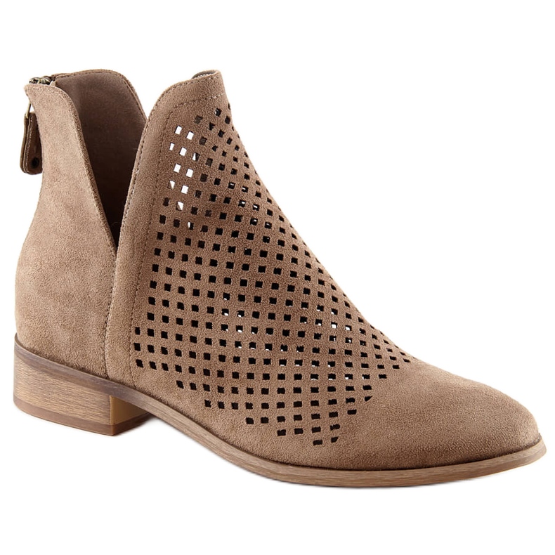 Cizme de damă din piele intoarsa ajurata bej Potocki SZ12107