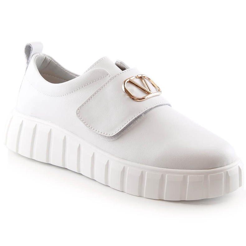 Pantofi de dama din piele pe platforma cu velcro alb Vinceza 87904