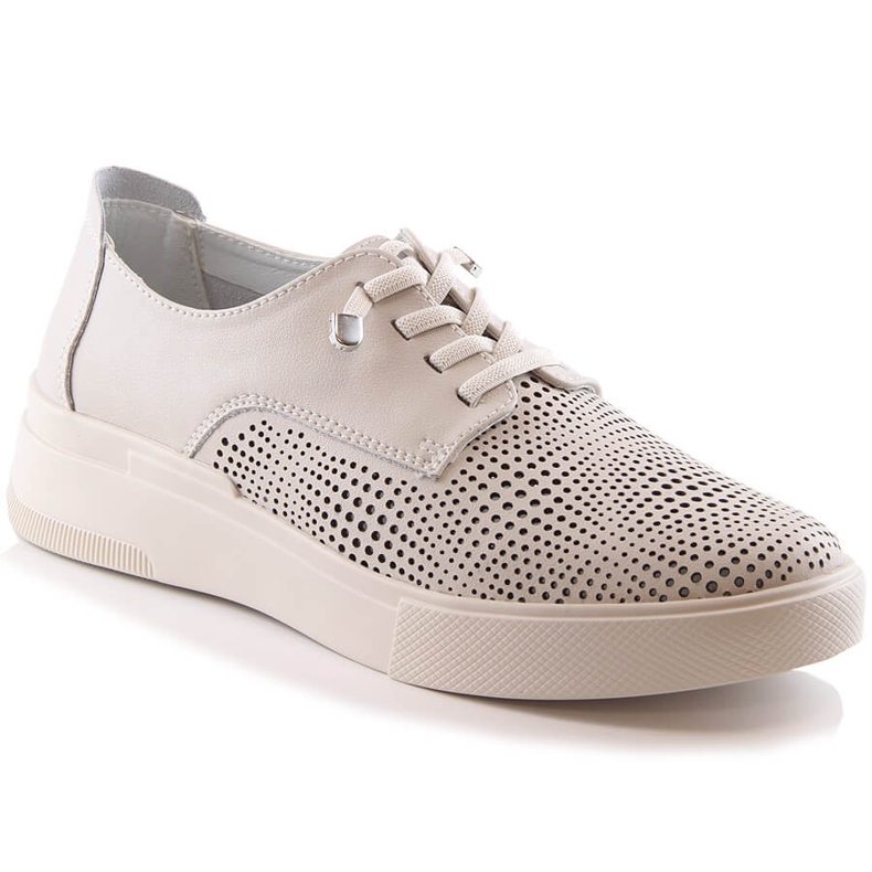 Pantofi ajurati de dama din piele bej Filippo DP4405