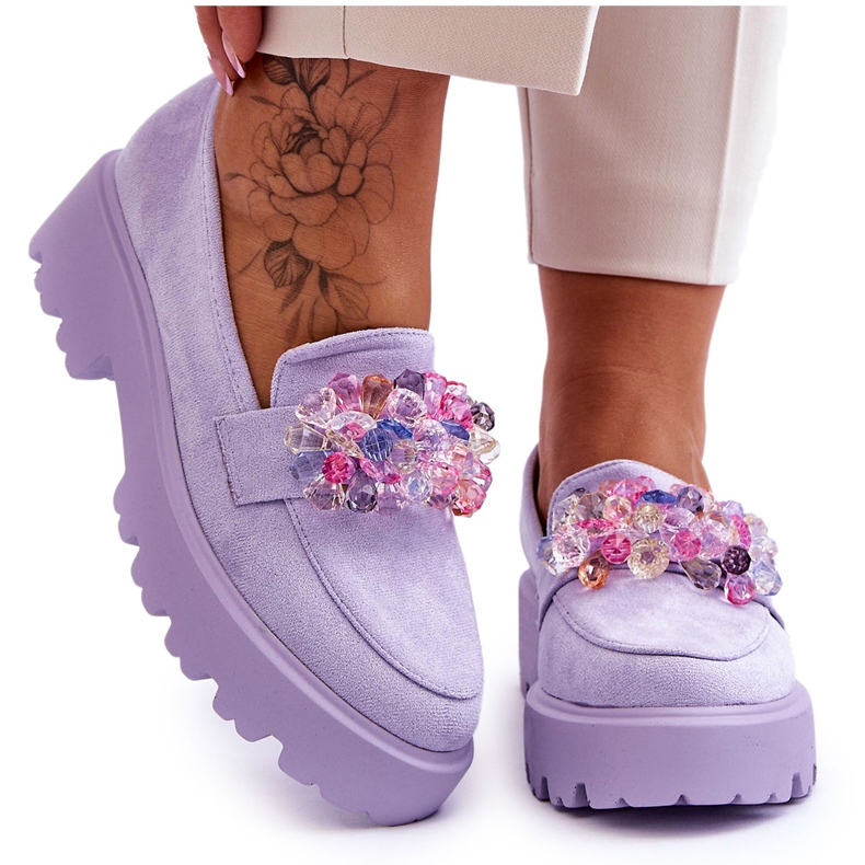 FB2 Mocasini de dama cu platforma cu ornamente violet Brenda