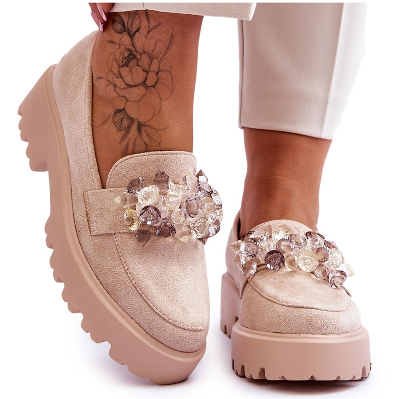 FB2 Mocasini Dama Platforma Cu Ornamente Bej Brenda