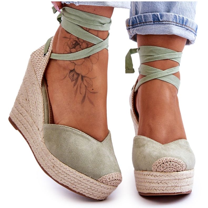 Sandale cu pană cu șireturi pentru femei Bethany Green verde