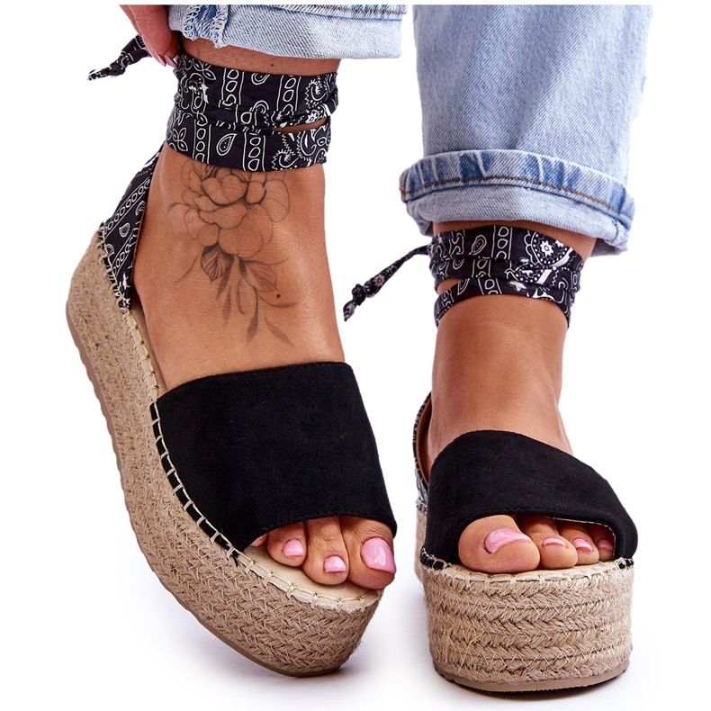 Sandale cu pană din piele intoarsa Livia Neagra negru