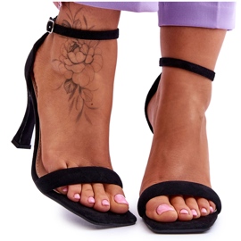 Sandale de damă din piele intoarsa cu toc Black Rousses negru