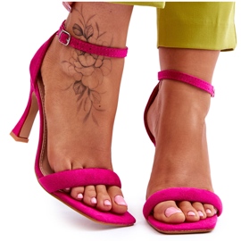Sandale cu toc înalt fuchsia Rousses pentru femei din piele intoarsa roz