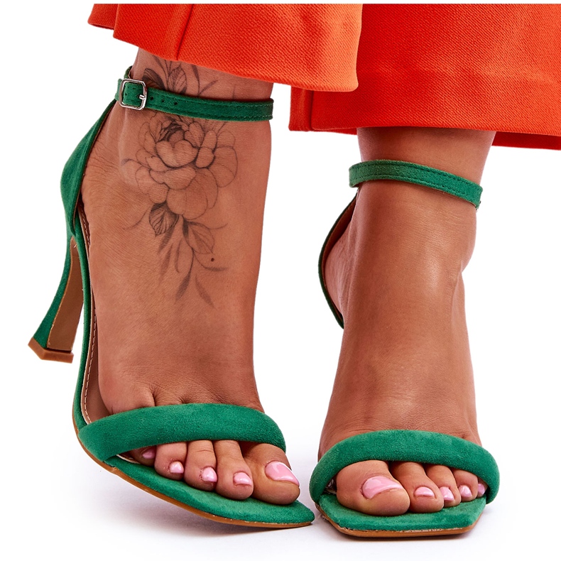 Sandale de damă din piele intoarsa verde Rousses cu toc inalt