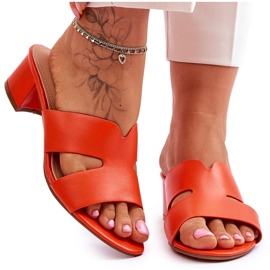 FJ1 Papuci clasici portocalii din piele cu toc mic Miley portocale