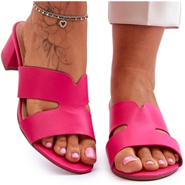 FJ1 Flip-flops clasici din piele cu toc mic Miley fucsia roz