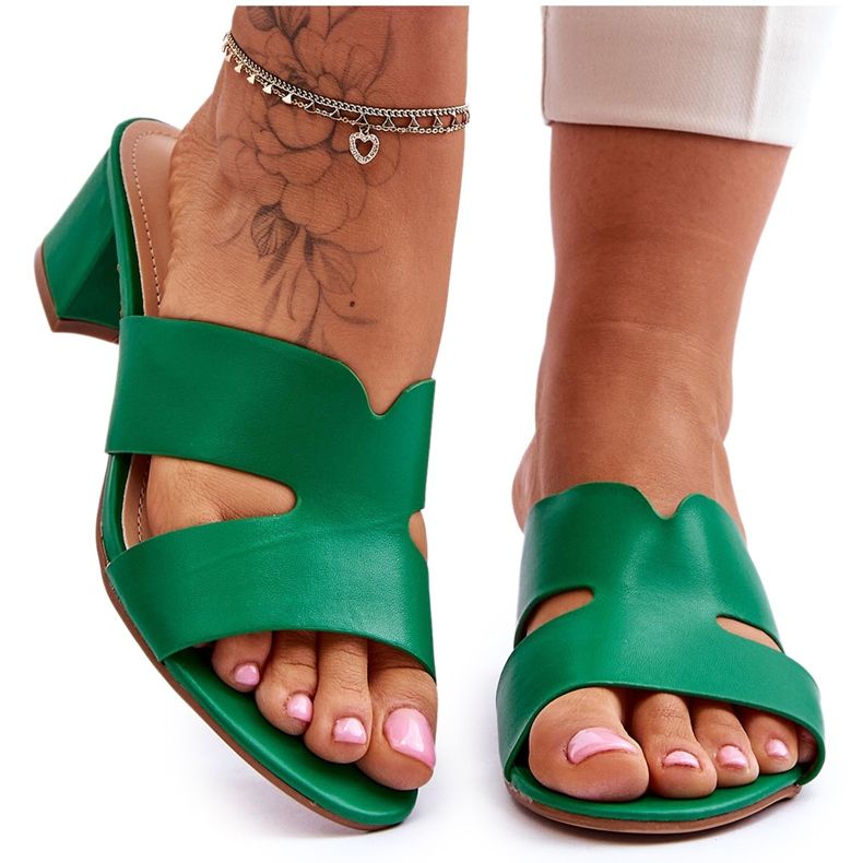 FJ1 Sandale clasice din piele cu toc mic Miley Green verde