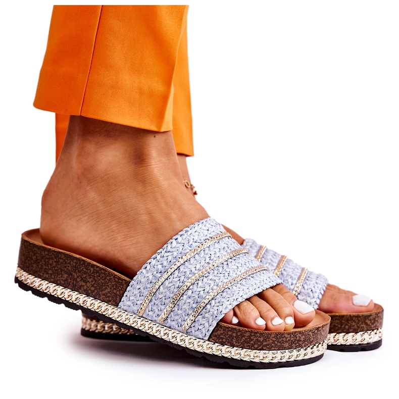 S.Barski Flip-flops clasici pentru femei cu lant, albastru
