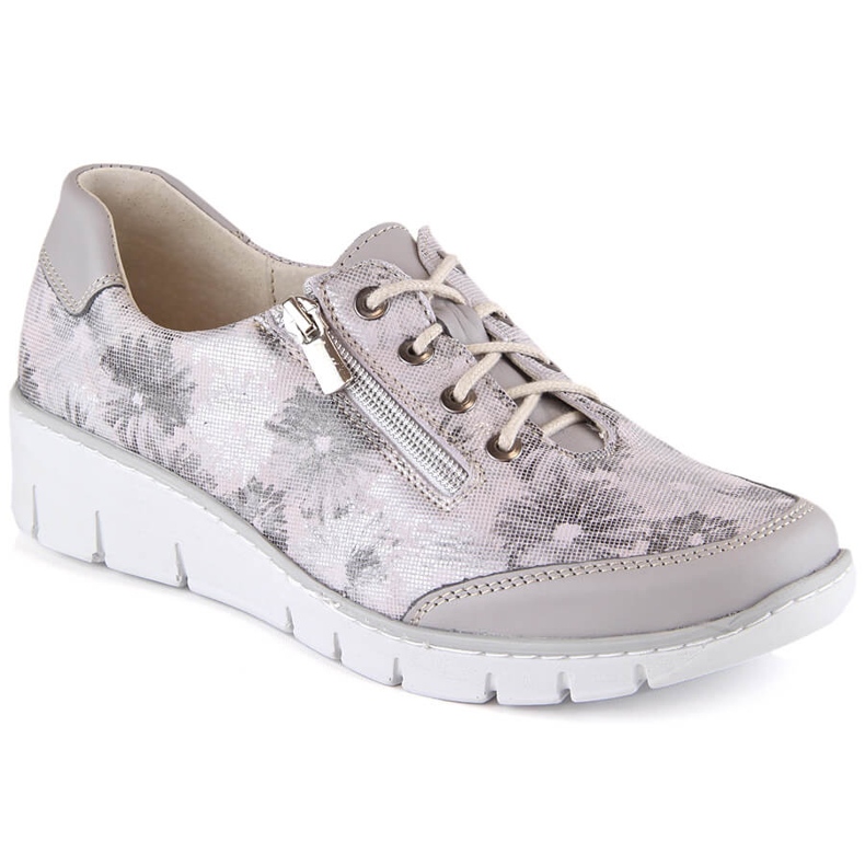 Pantofi de dama confortabili din piele Helios 334 cu flori gri