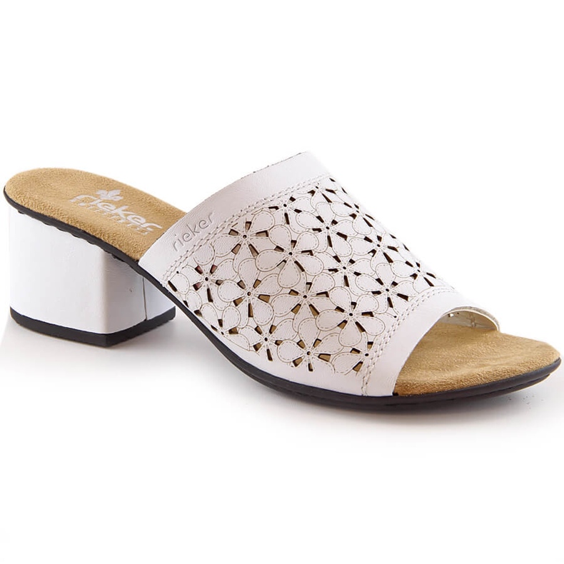 Rieker 64681-80 sandale de damă din piele ajurata cu toc alb