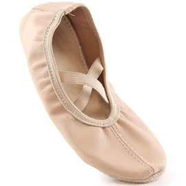 Pantofi de balet de fete din piele pentru dans cu benzi de cauciuc bej Nazo NB02 Pantofi de balet de fete din piele pentru dans cu benzi de cauciuc bej Nazo NB02