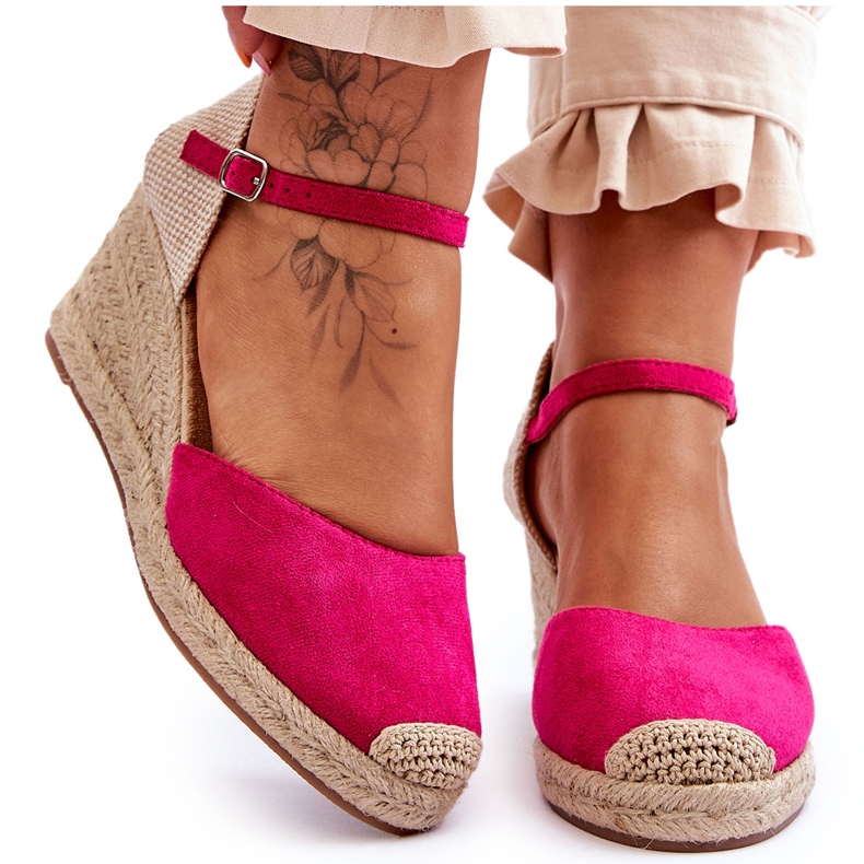 Espadrile din piele intoarsa fucsia Cammer Sandale cu pane roz