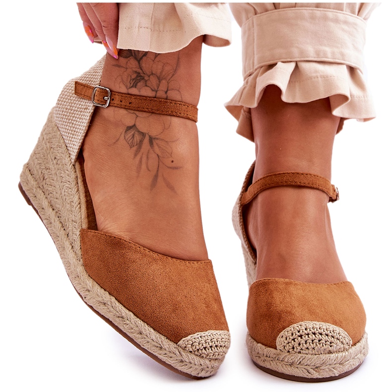 Espadrile din piele intoarsa Camel Cammer Sandale cu pane maro