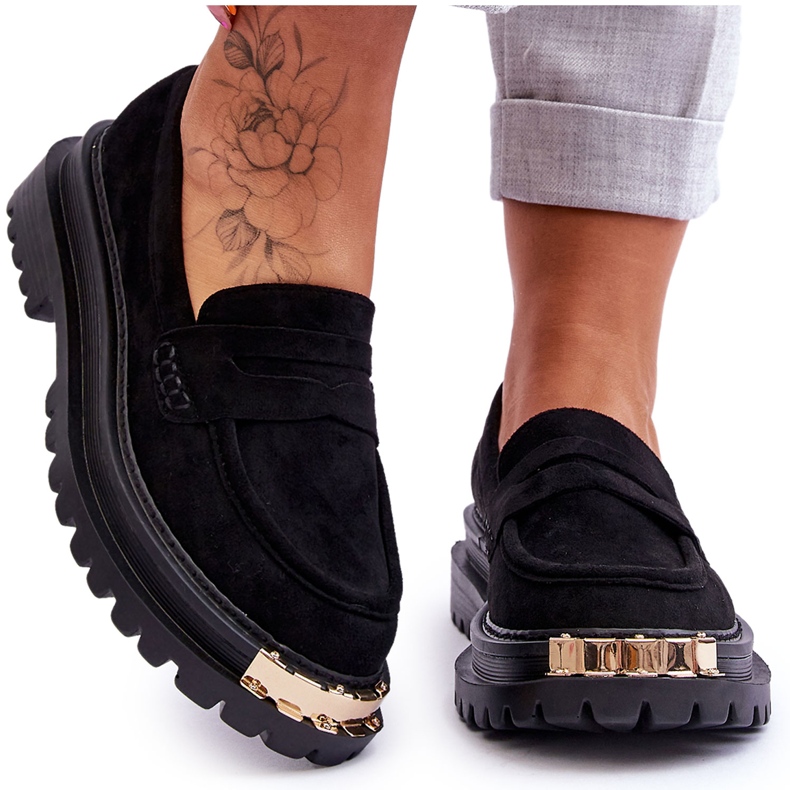 Mocasini clasici din piele intoarsa cu ornamente Monaro neagra negru