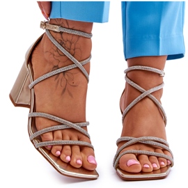 FJ1 Sandale Damă Piele Cu Toc Auriu Zirconiu Liviano de aur