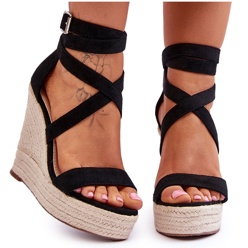 FJ1 Sandale Confortabile Pe O Pană Înaltă Neagră Lemira negru FJ1 Sandale Confortabile Pe O Pană Înaltă Neagră Lemira negru