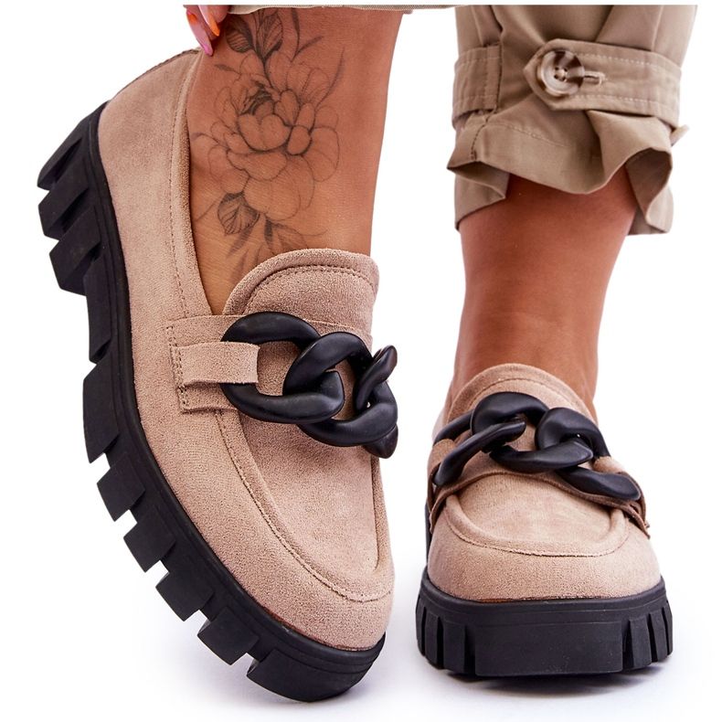 Vinceza Mocasini cu platformă din piele intoarsa pentru dama, bej Bennett negru