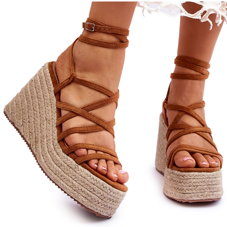 Sandale cu pană din piele maro Margaritt