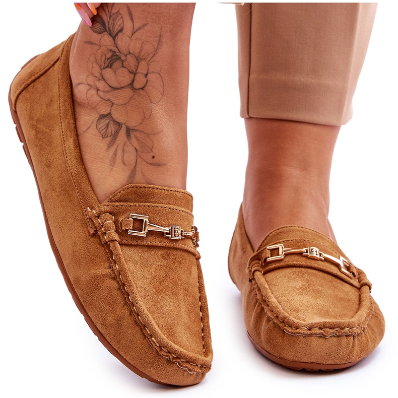 Mocasini din piele intoarsa cu ornament maro Eleina