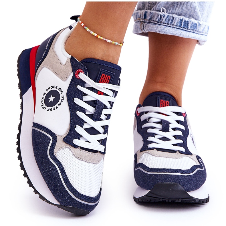 Pantofi dama Memory Foam System Big Star LL274538 Alb-Albastru marin