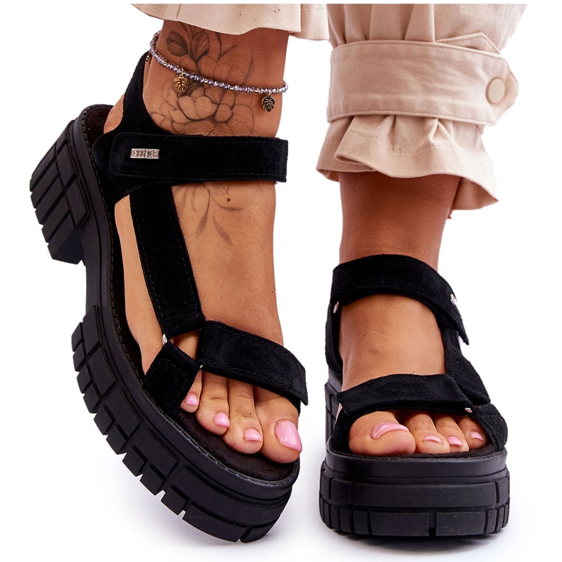 Sandale de damă din piele intoarsa Big Star LL276035 Negru