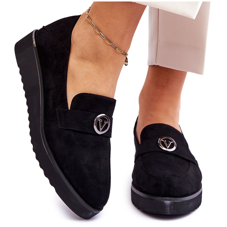 Vinceza Mocasini cu pană joasă din piele intoarsa pentru dama, negru Synthia