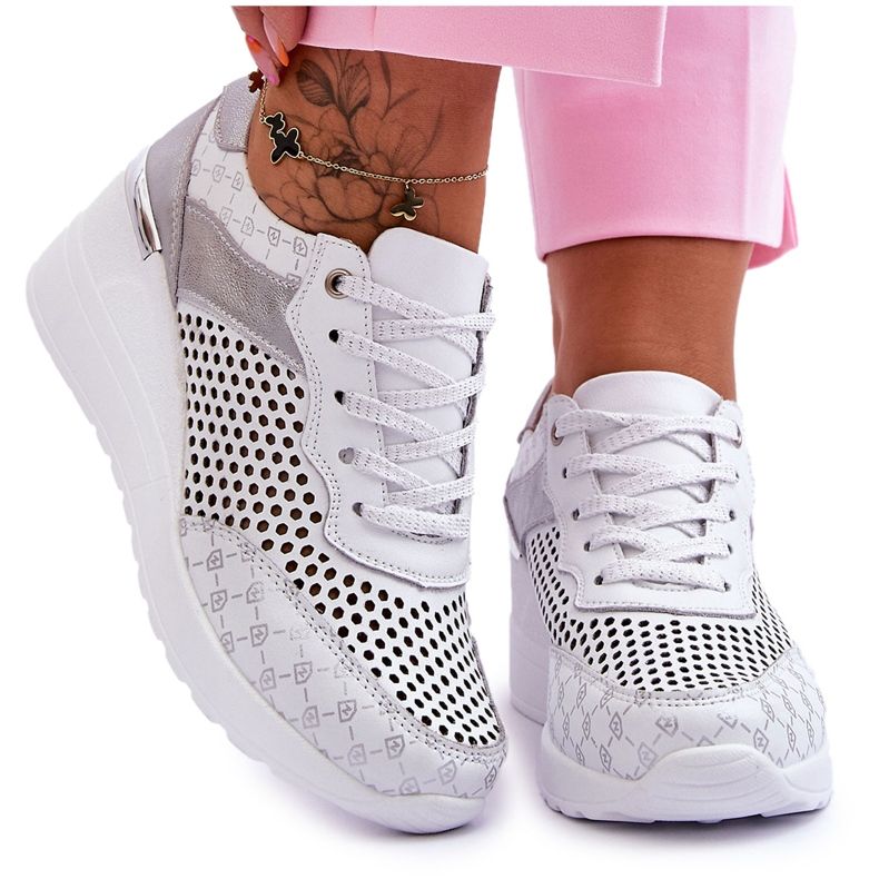 S.Barski Pantofi de damă din piele ajurat alb Virginia