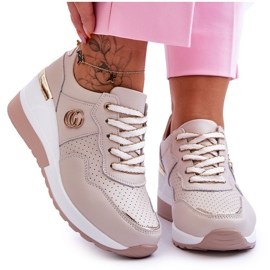 S.Barski Pantofi sport de damă Rebeca Beige din piele cu pană bej S.Barski Pantofi sport de damă Rebeca Beige din piele cu pană bej