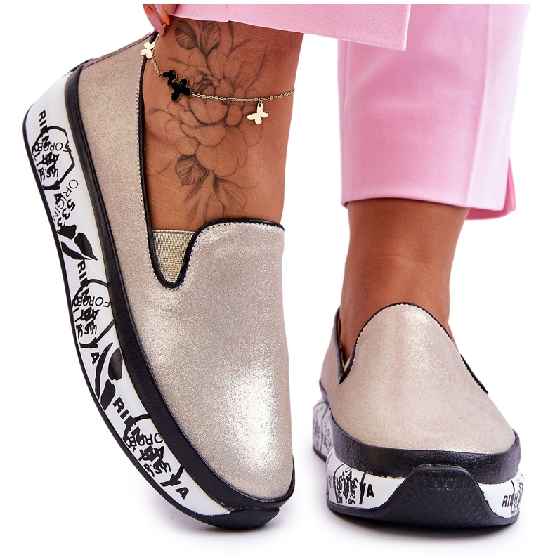 S.Barski Pantofi de damă din piele, aurii Ottavia de aur