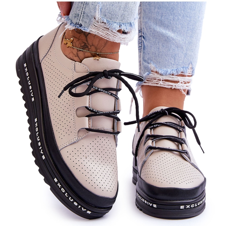 S.Barski Pantofi Sport Ajurat din Piele Bej Leonor