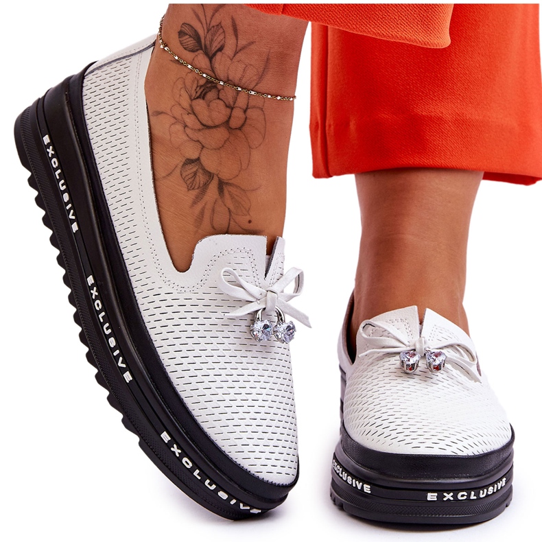 S.Barski Pantofi de damă, din piele, White Raven alb