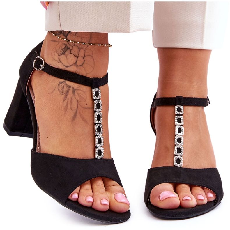 S.Barski Sandale de damă din piele întoarsă pe toc Florine negre negru