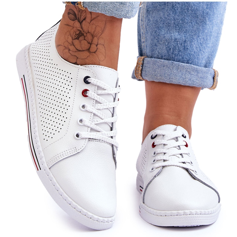 S.Barski Pantofi de damă din piele ajurata Ferone alb