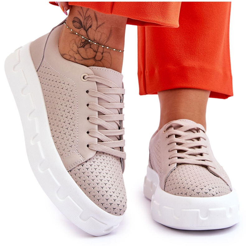 S.Barski Pantofi sport din piele pe platformă groasă Montigo bej