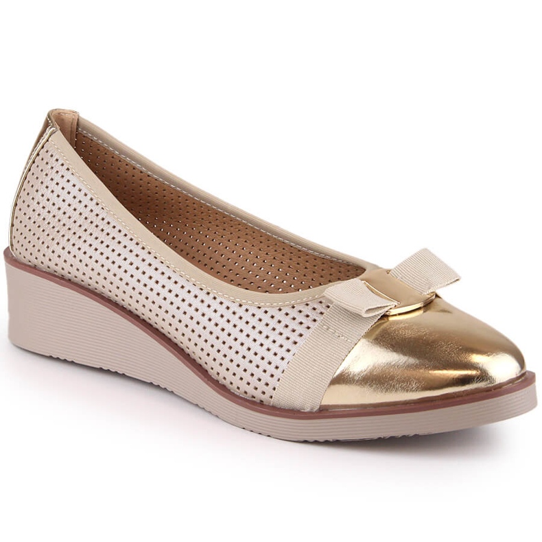 Pantofi de damă cu pană aurii ajurati Potocki SZ12037 de aur Pantofi de damă cu pană aurii ajurati Potocki SZ12037 de aur