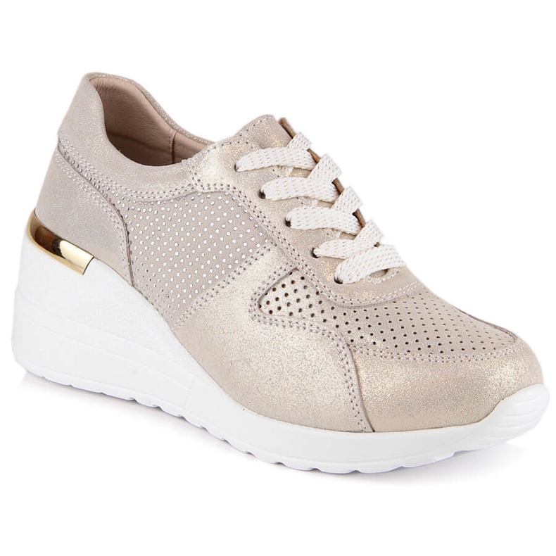 Pantofi comozi din piele cu pană aurii S.Barski LR29525 de aur