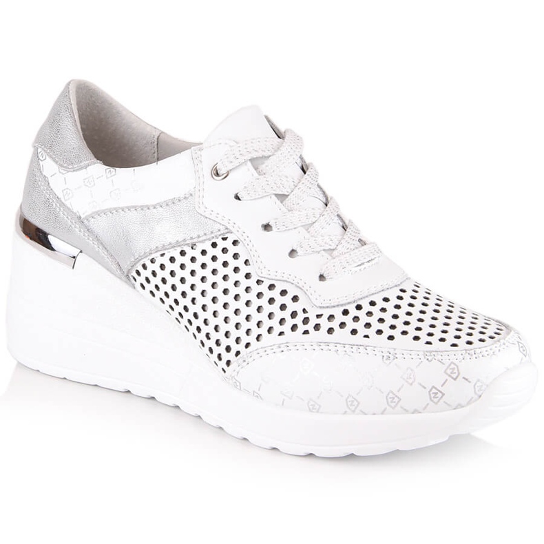 Pantofi comozi din piele cu pană ajurata alb S.Barski LR29587