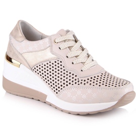 Pantofi comozi din piele cu pană ajurata bej S.Barski LR29587 Pantofi comozi din piele cu pană ajurata bej S.Barski LR29587