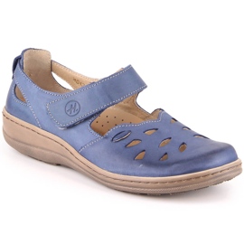 Pantofi confortabili de damă din piele ajurata cu velcro, albastru Helios 4043 Pantofi confortabili de damă din piele ajurata cu velcro, albastru Helios 4043