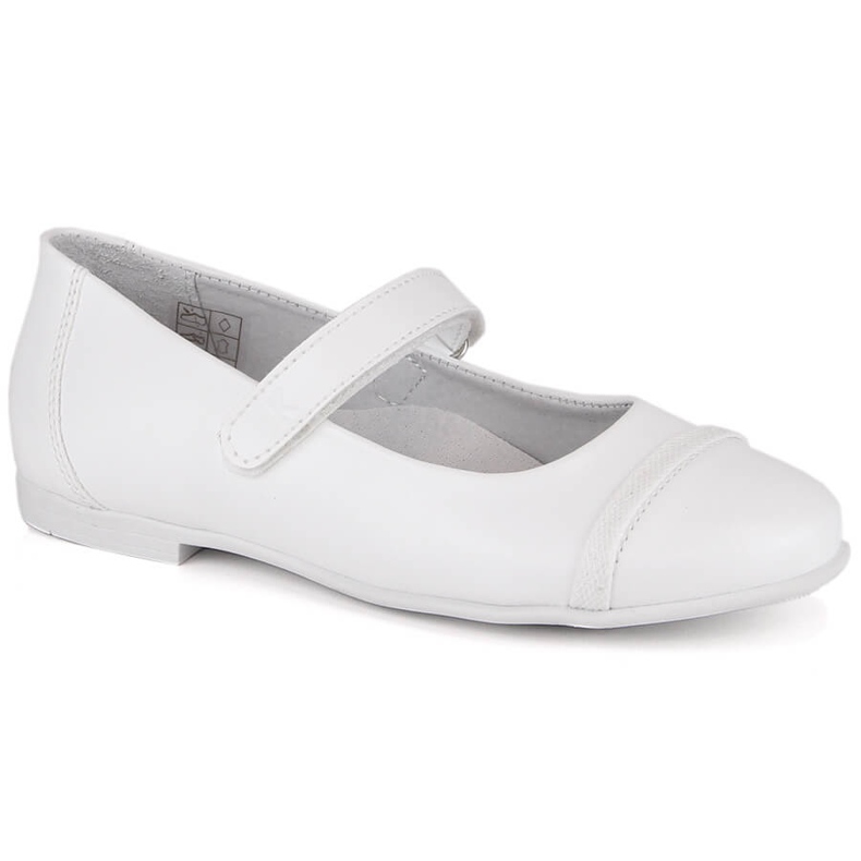 Balerini fete pentru comuniune cu velcro alb Kornecki 6492