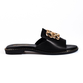 Șlapi eleganti, negri, cu cataramă shelovet negru Șlapi eleganti, negri, cu cataramă shelovet negru