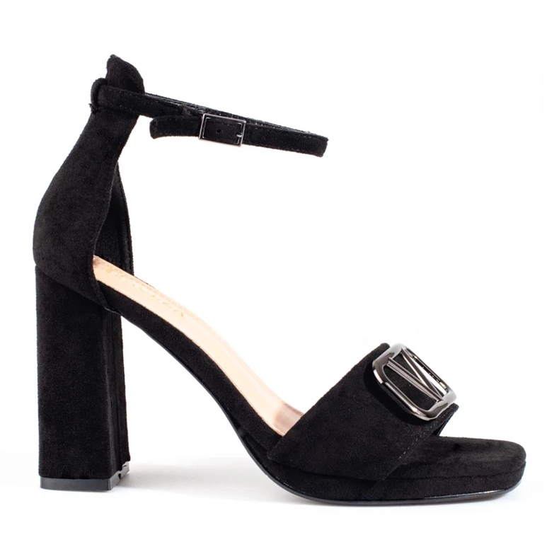 Sandale negre de dama Vinceza cu toc inalt negru