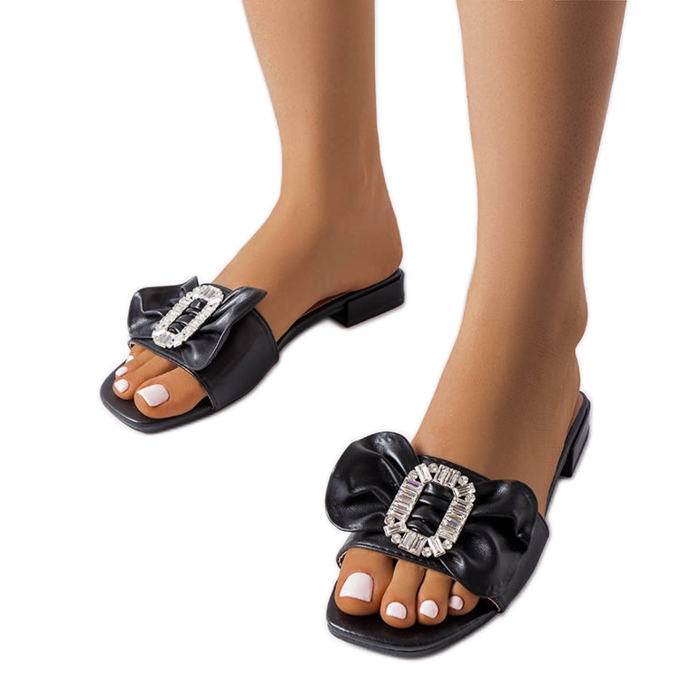 Flip-flops eleganti negri cu strasuri de la Fifi negru